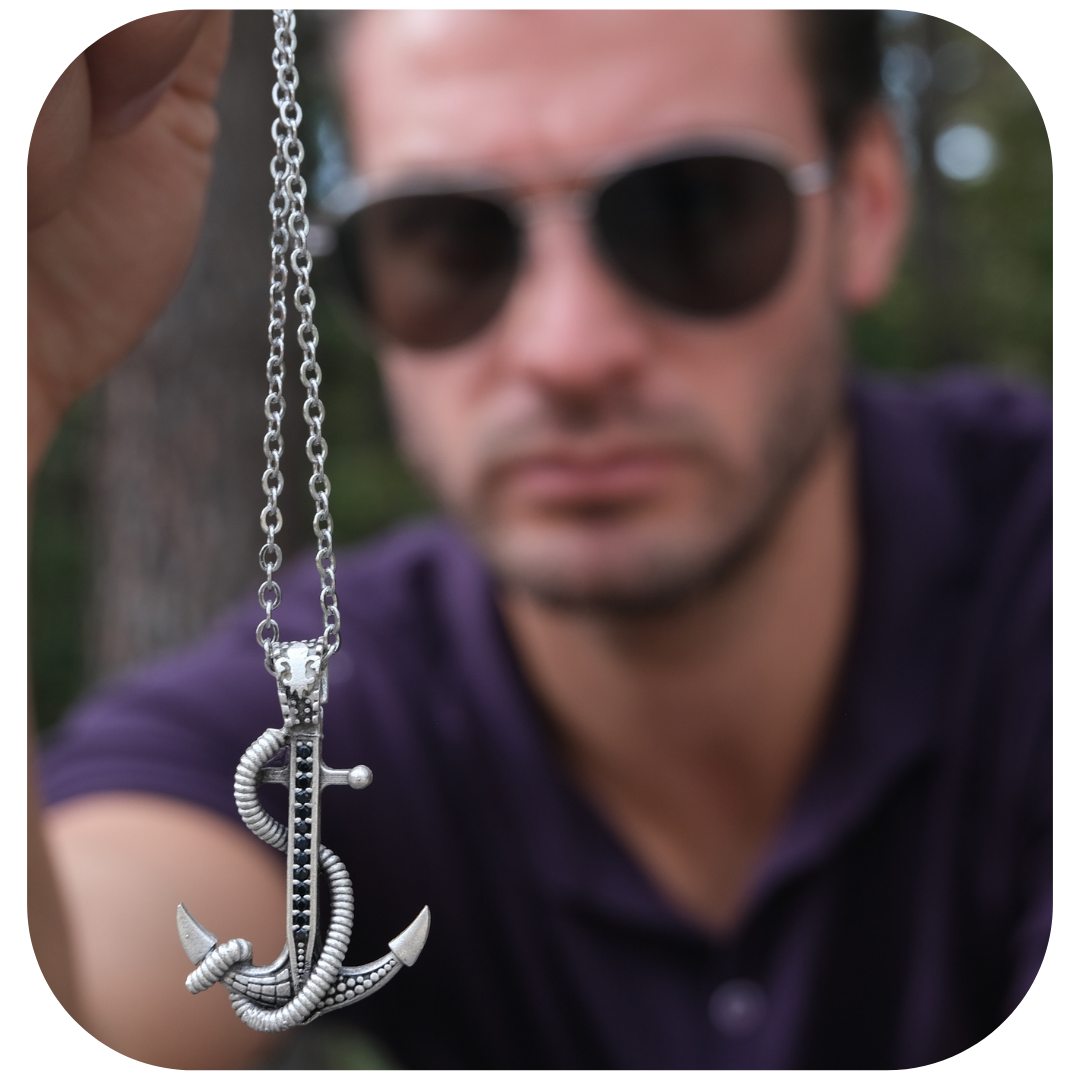 Gemi Çapası Model Zirkon Taşlı Paslanmaz Çelik Kolye