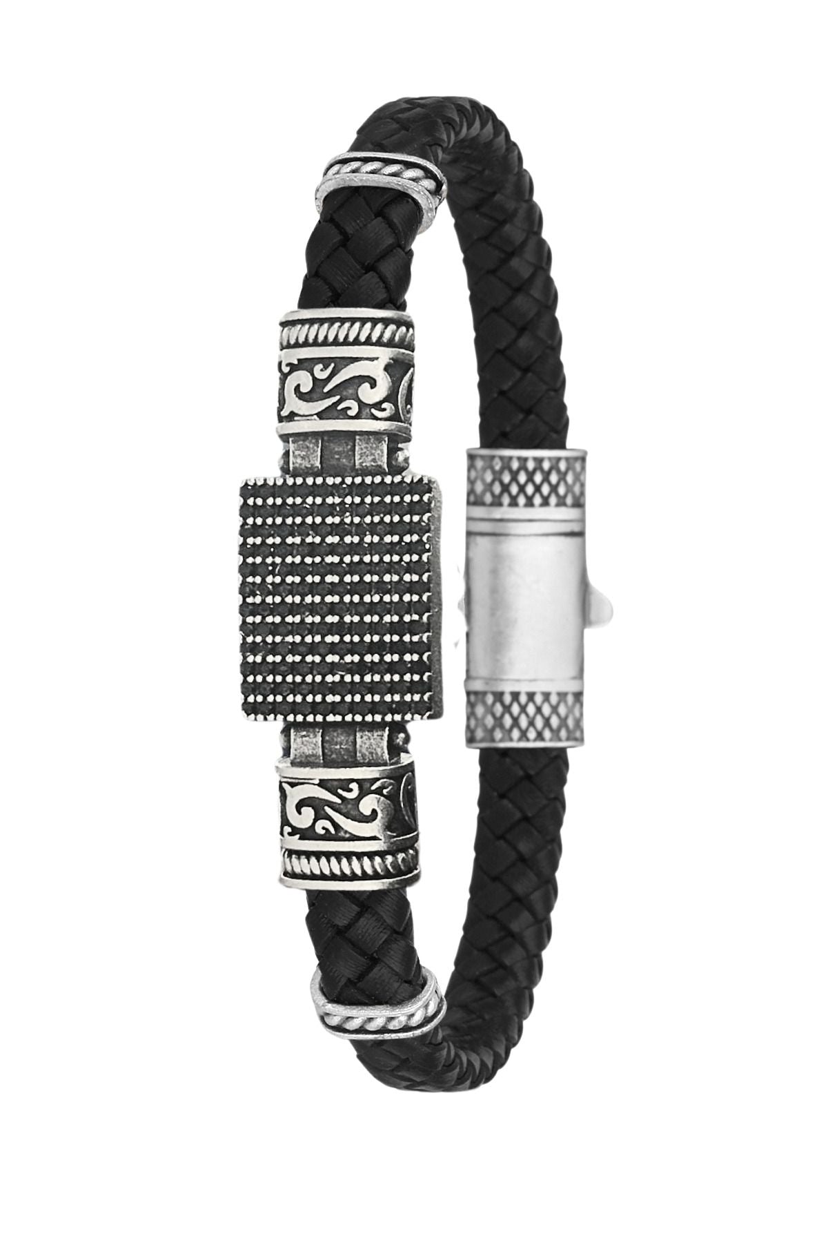 Çoklu Zirkon Taşlı Hakiki Deri Erkek Bileklik