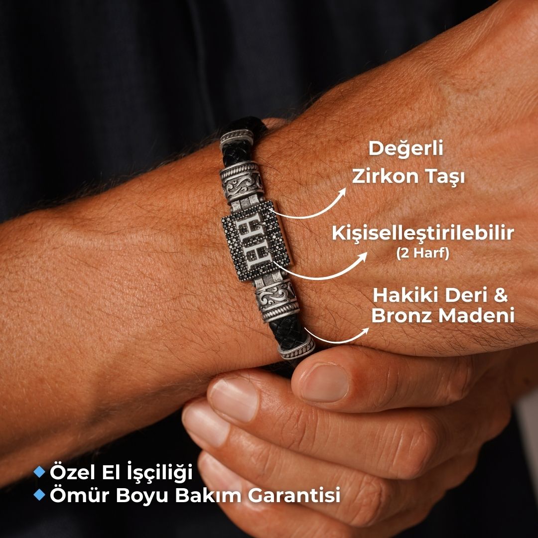 Kişiselleştirilebilir Kare Hakiki Deri Erkek Bileklik