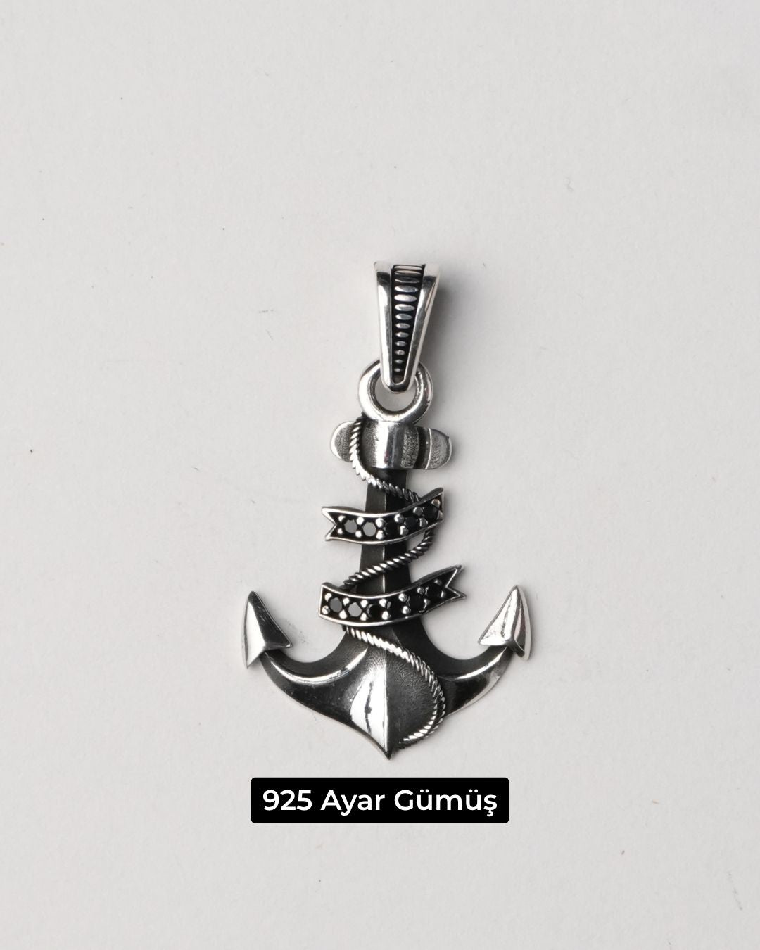 Zirkon Taşlı Çapa Gümüş Erkek Kolye