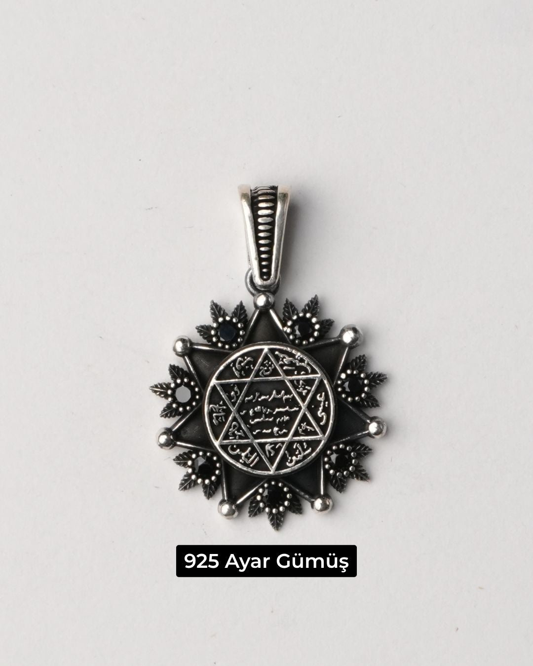 Zirkon Taşlı Mührü Süleyman Gümüş Erkek Kolye