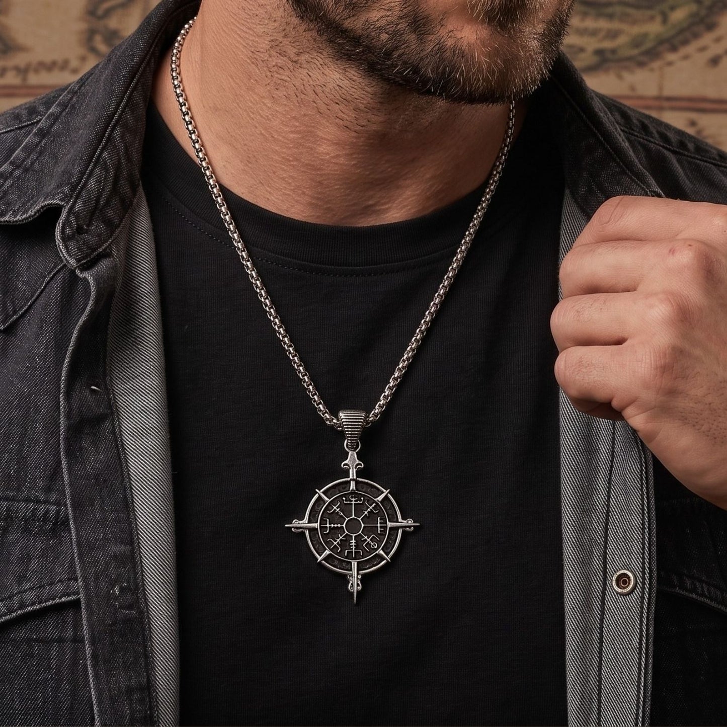 Viking Pusulası İskandinav Paslanmaz Çelik Erkek Kolye