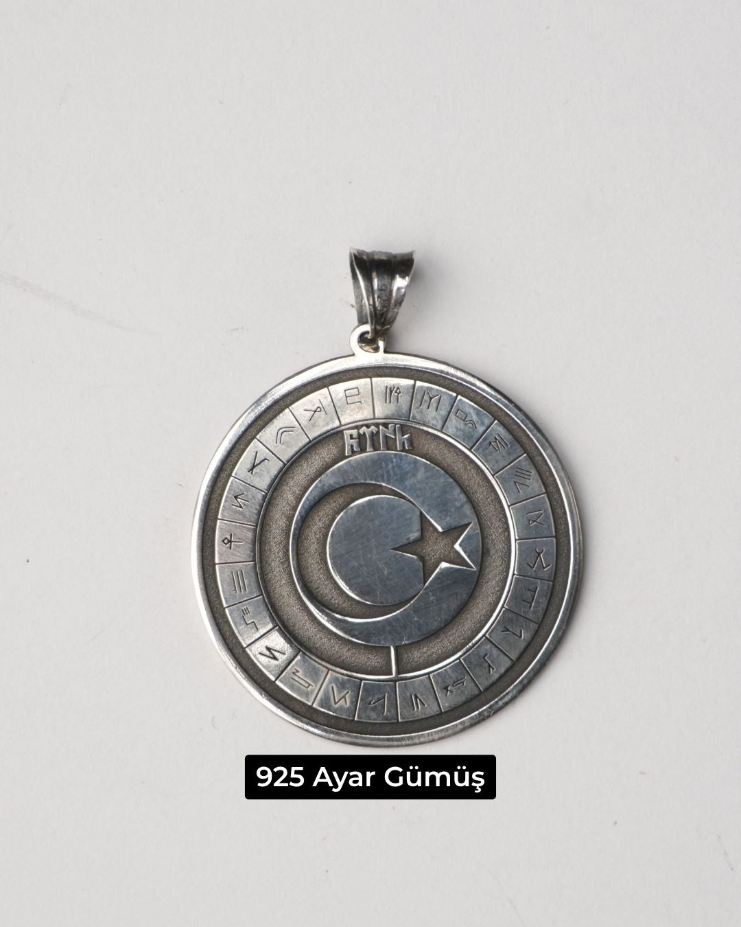 Türk Boy Damgalı Ay Yıldız Gümüş Erkek Kolye