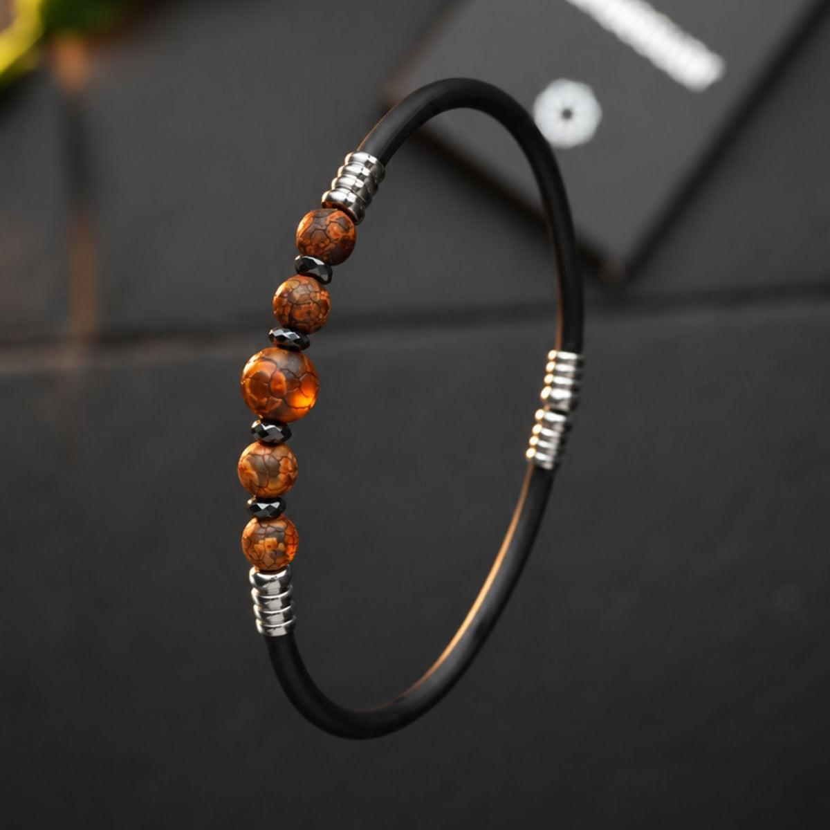 Minimalist Kahverengi Tibet Akik Taşı Ayarlanabilir Bileklik