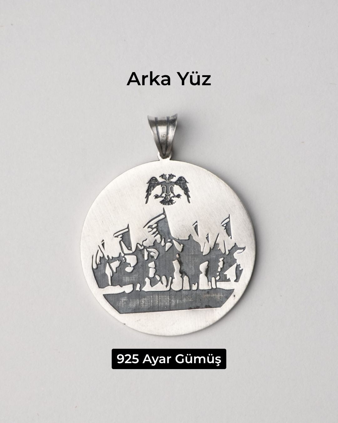 Çift Taraflı Atlı Savaşçı Gümüş Erkek Kolye