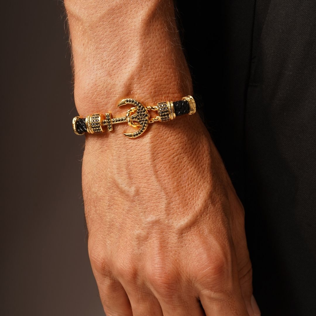 Çapa Figürlü Zirkon Taşlı Erkek Bileklik