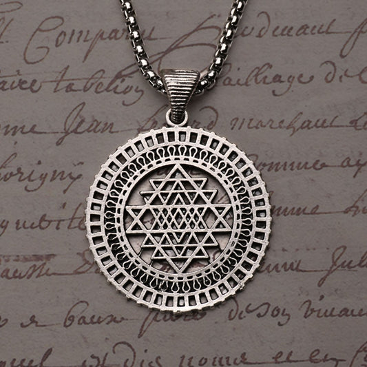Geometrik Kadim Mandala Paslanmaz Çelik Erkek Madalyon Kolye