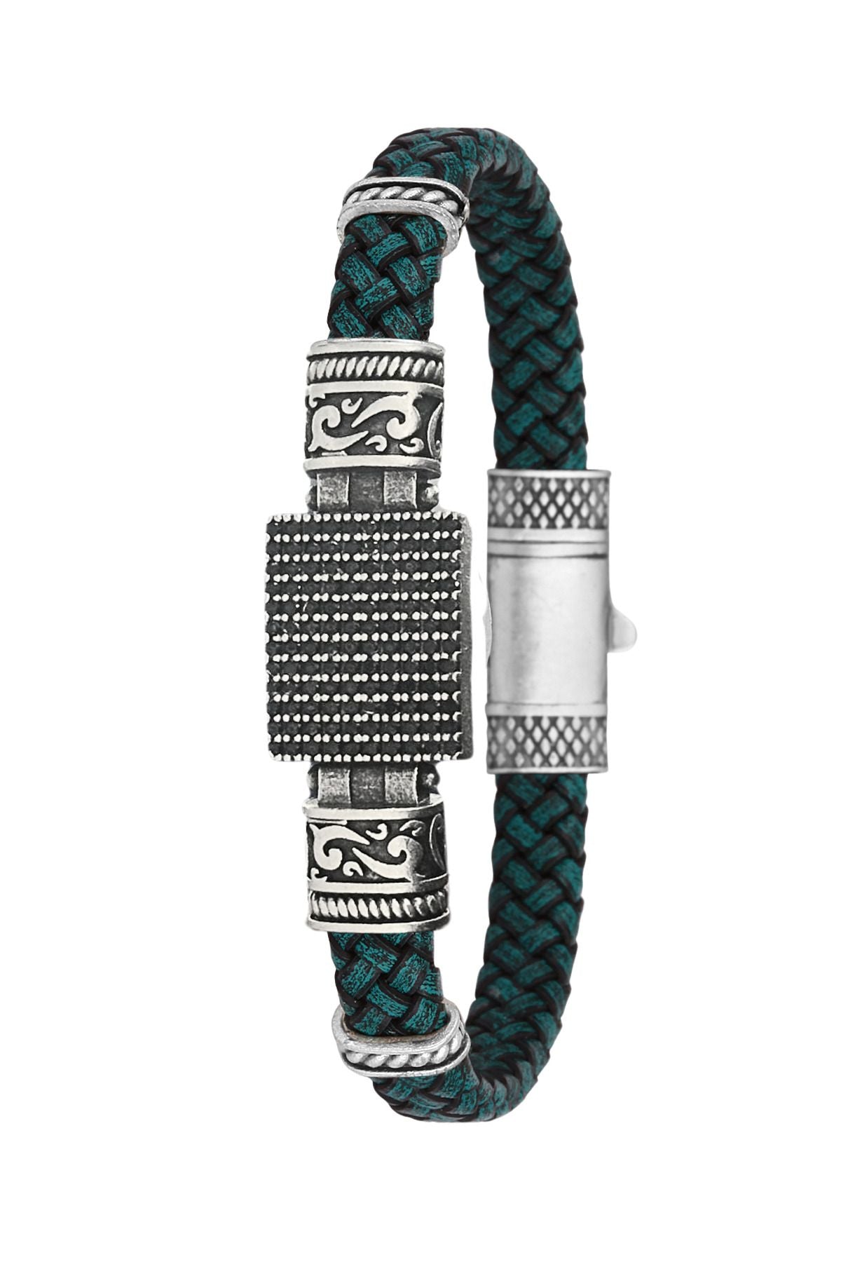 Çoklu Zirkon Taşlı Hakiki Deri Erkek Bileklik