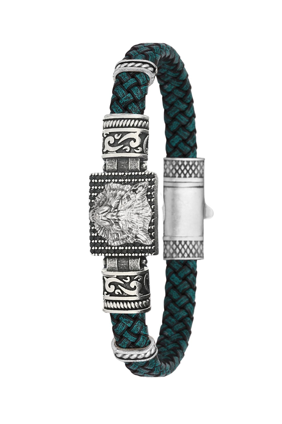 Kurt Figürlü Zirkon Taşlı Hakiki Deri Erkek Bileklik