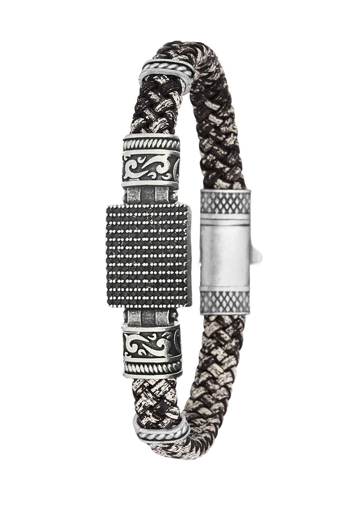 Çoklu Zirkon Taşlı Hakiki Deri Erkek Bileklik