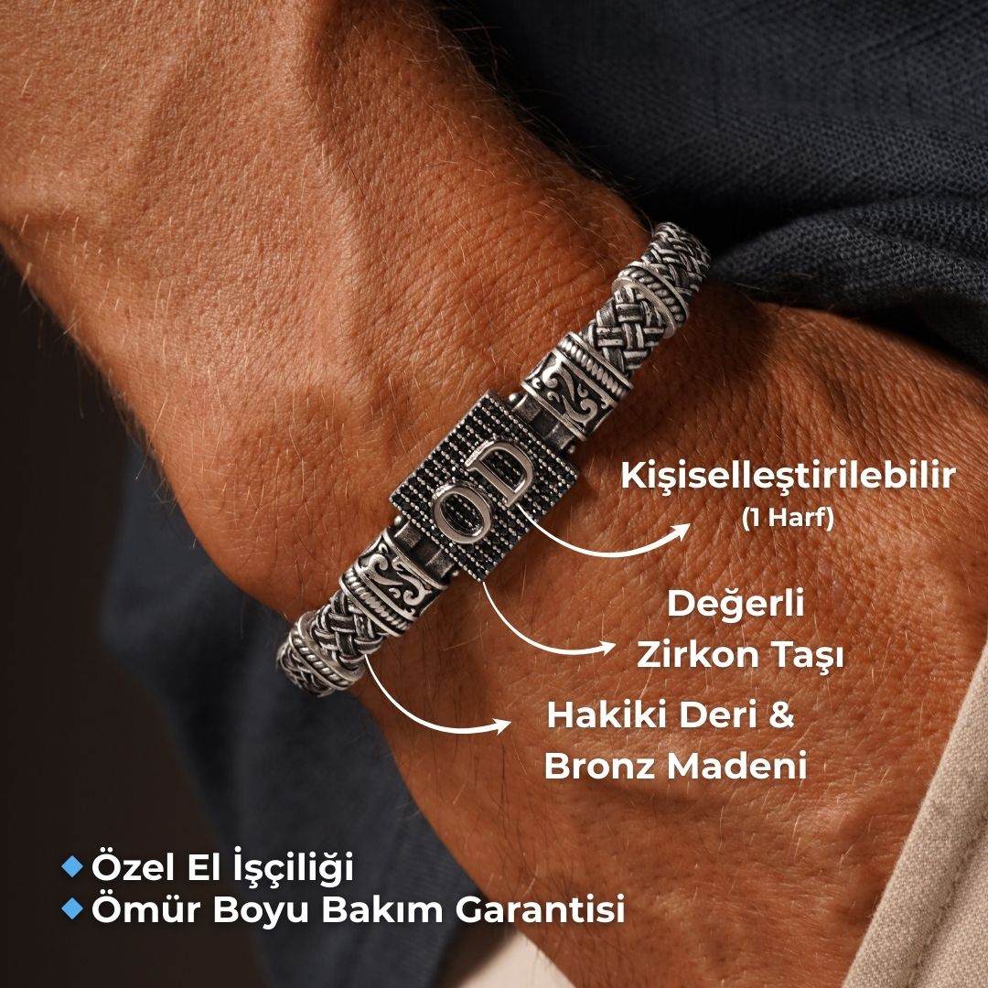Kişiselleştirilebilir Kare Hakiki Deri Erkek Bileklik