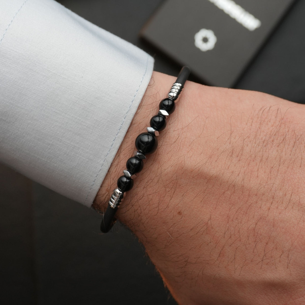 Minimalist Oniks Doğal Taşlı Ayarlanabilir Bileklik