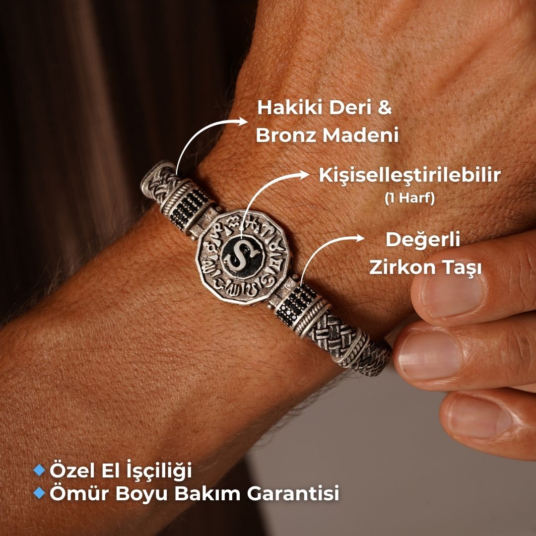 Kişiselleştirilebilir Beyaz Hakiki Deri Erkek Bileklik