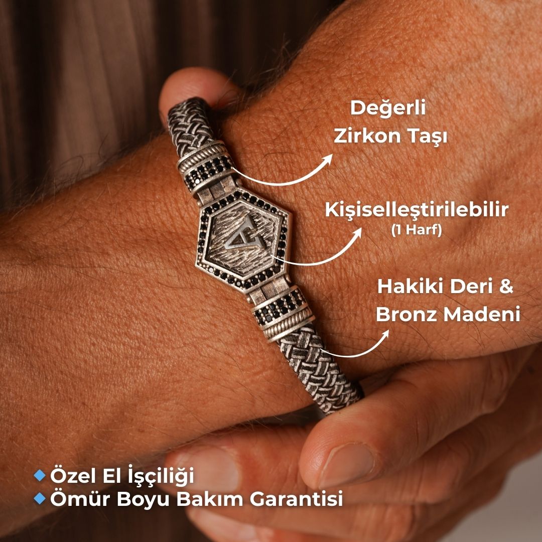 Kişiselleştirilebilir Altıgen Hakiki Beyaz Deri Erkek Bileklik