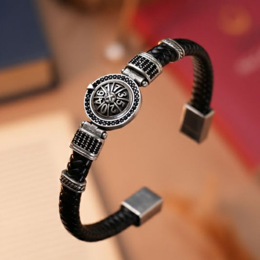Rulet Tasarım Siyah Hakiki Deri Bileklik