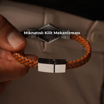 Aslan Figürlü Taba-Gümüş Renk Zirkon Taşlı Bileklik