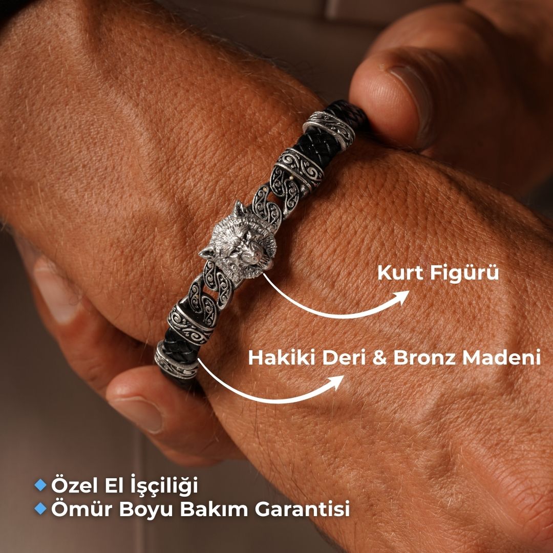 Kurt Başlı Zirkon Taşlı Erkek Bileklik