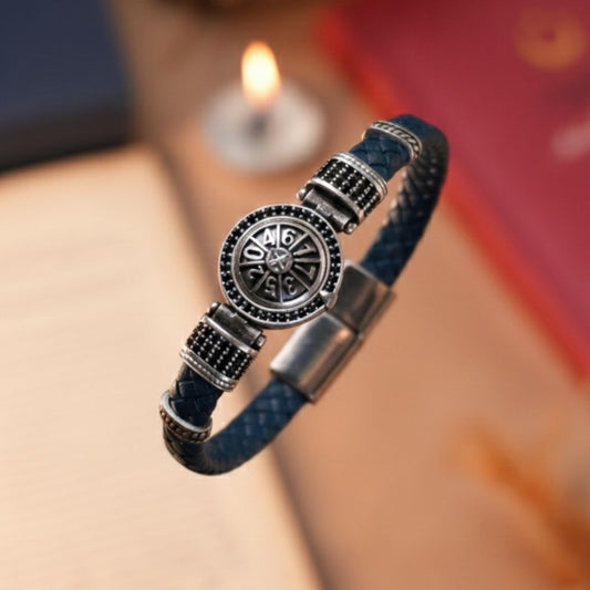 Rulet Tasarım Mavi Hakiki Deri Bileklik