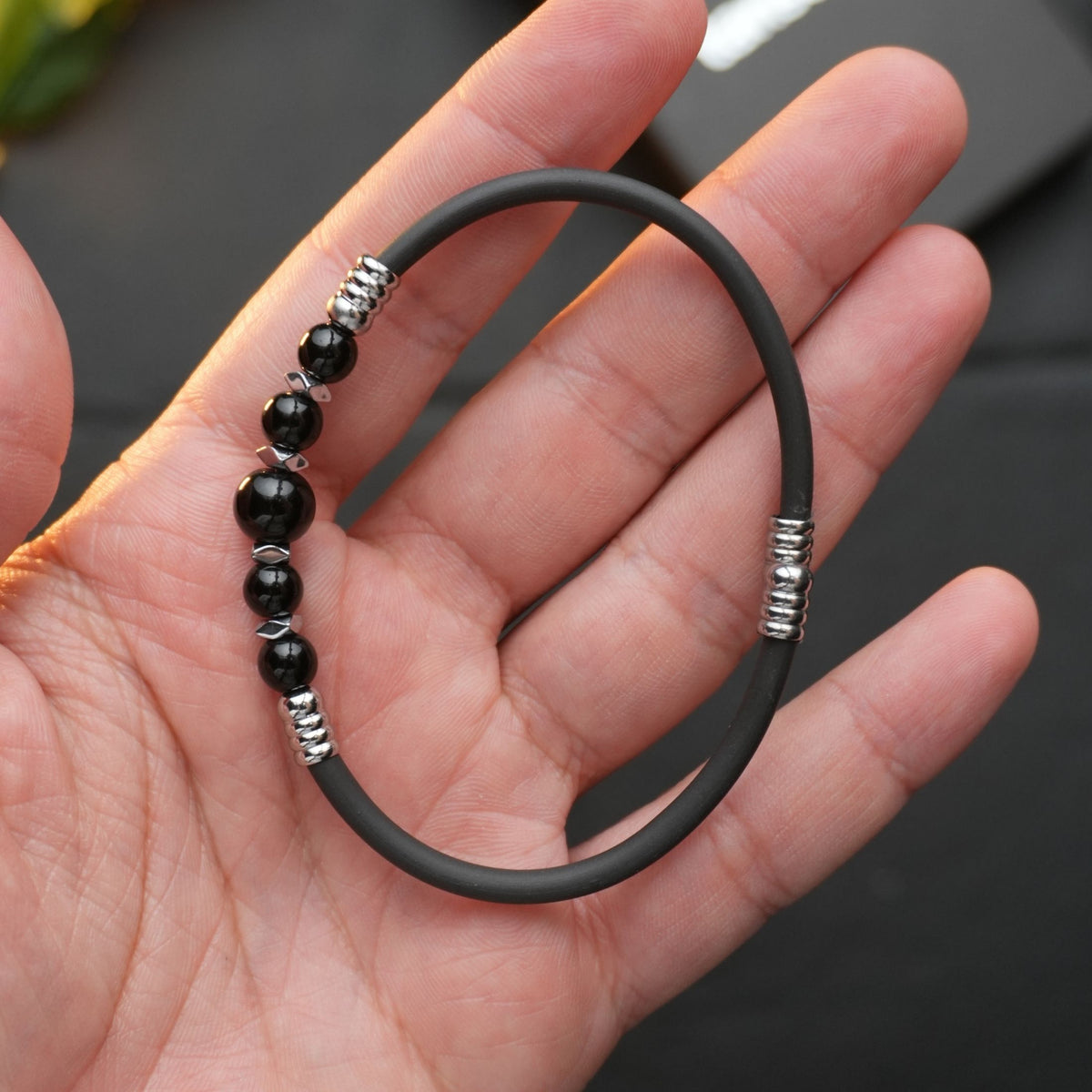 Minimalist Oniks Doğal Taşlı Ayarlanabilir Bileklik