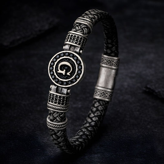 Kişiselleştirilebilir Altıgen Beyaz Deri Erkek Bileklik
