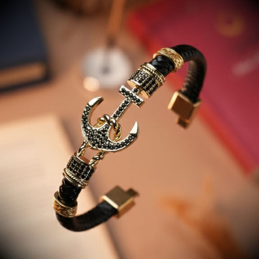 Çapa Figürlü Zirkon Taşlı Erkek Bileklik