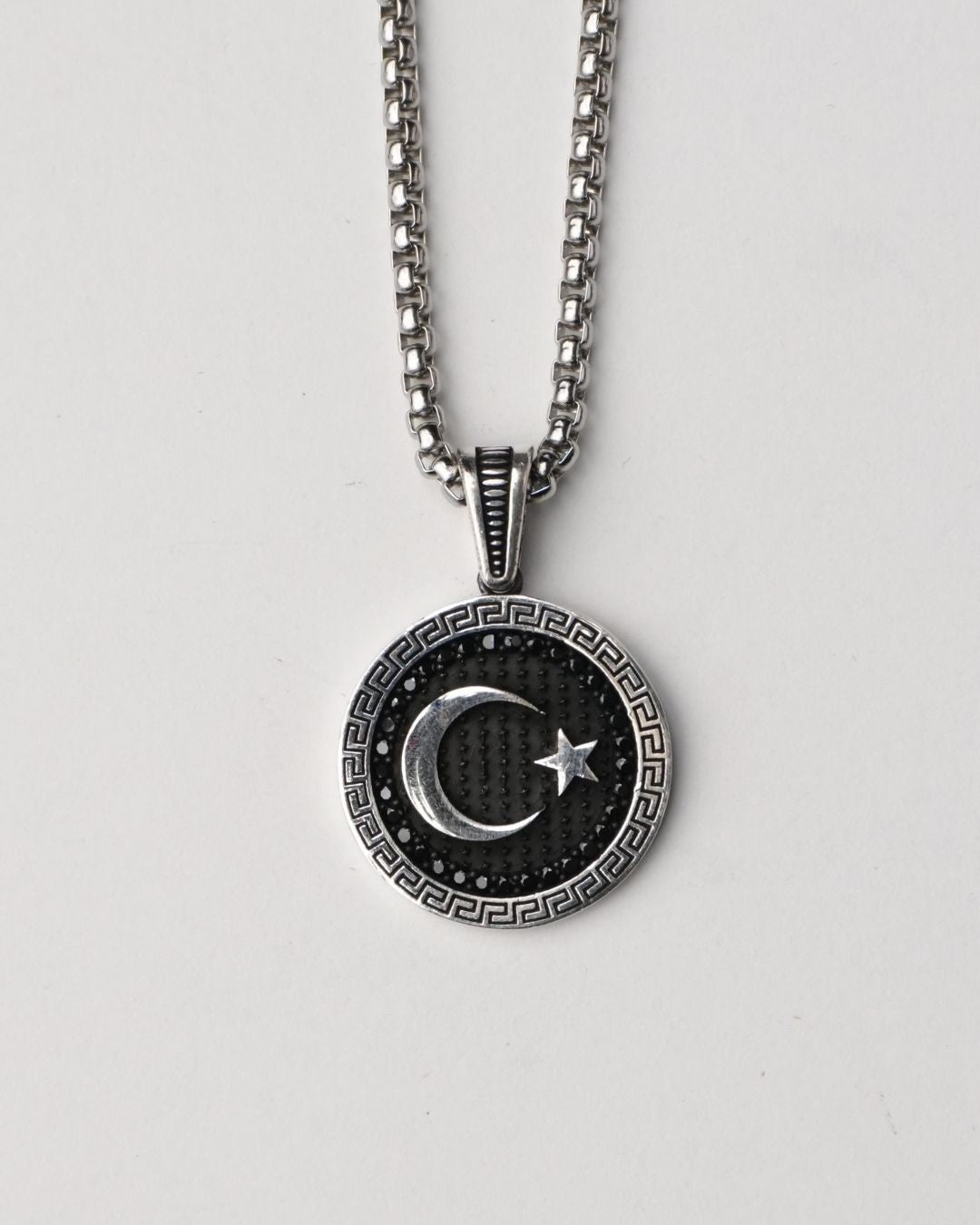 Ay Yıldız Figürlü Gümüş Erkek Kolye
