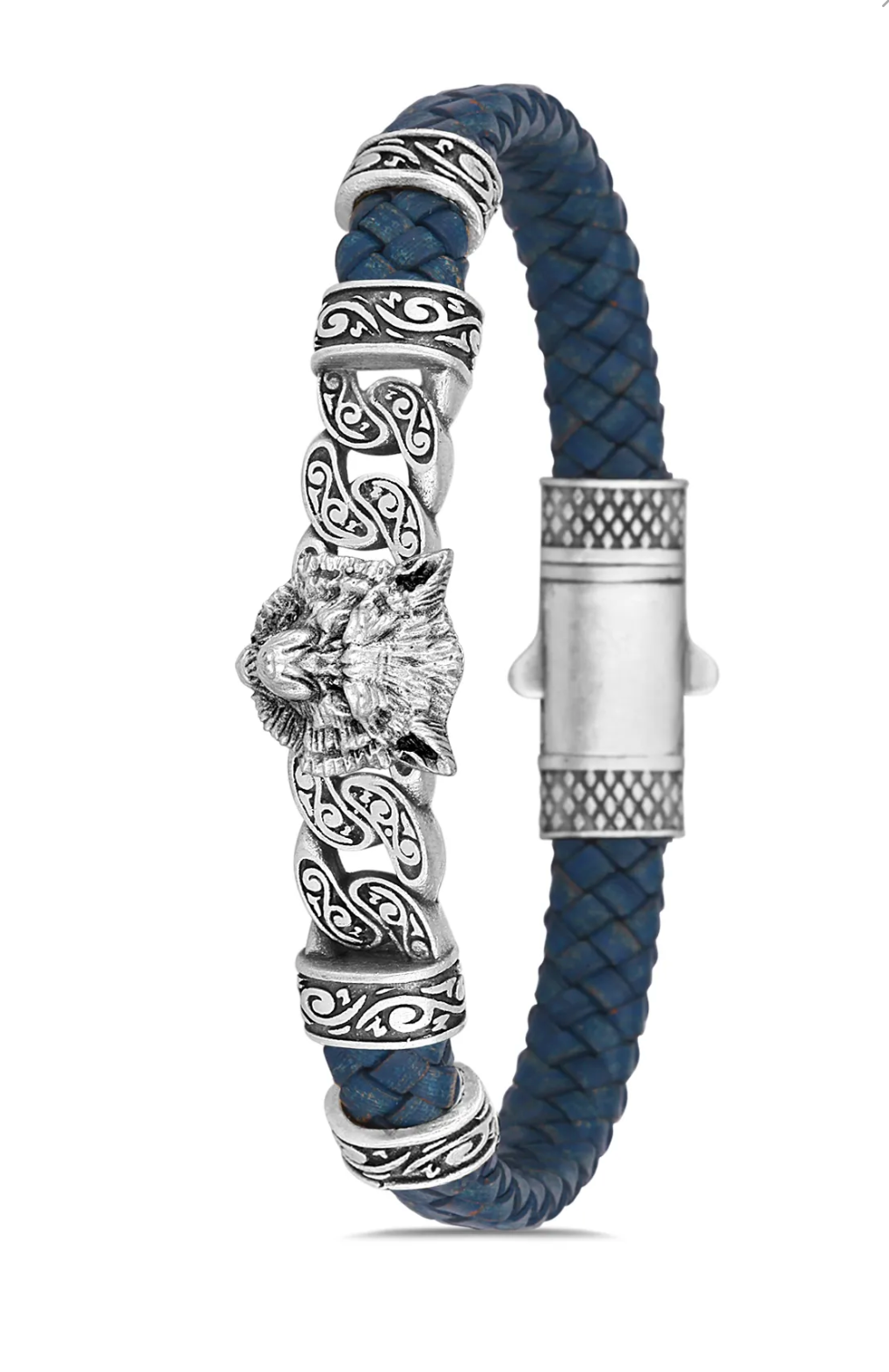 Kurt Başlı Zirkon Taşlı Mavi Erkek Bileklik