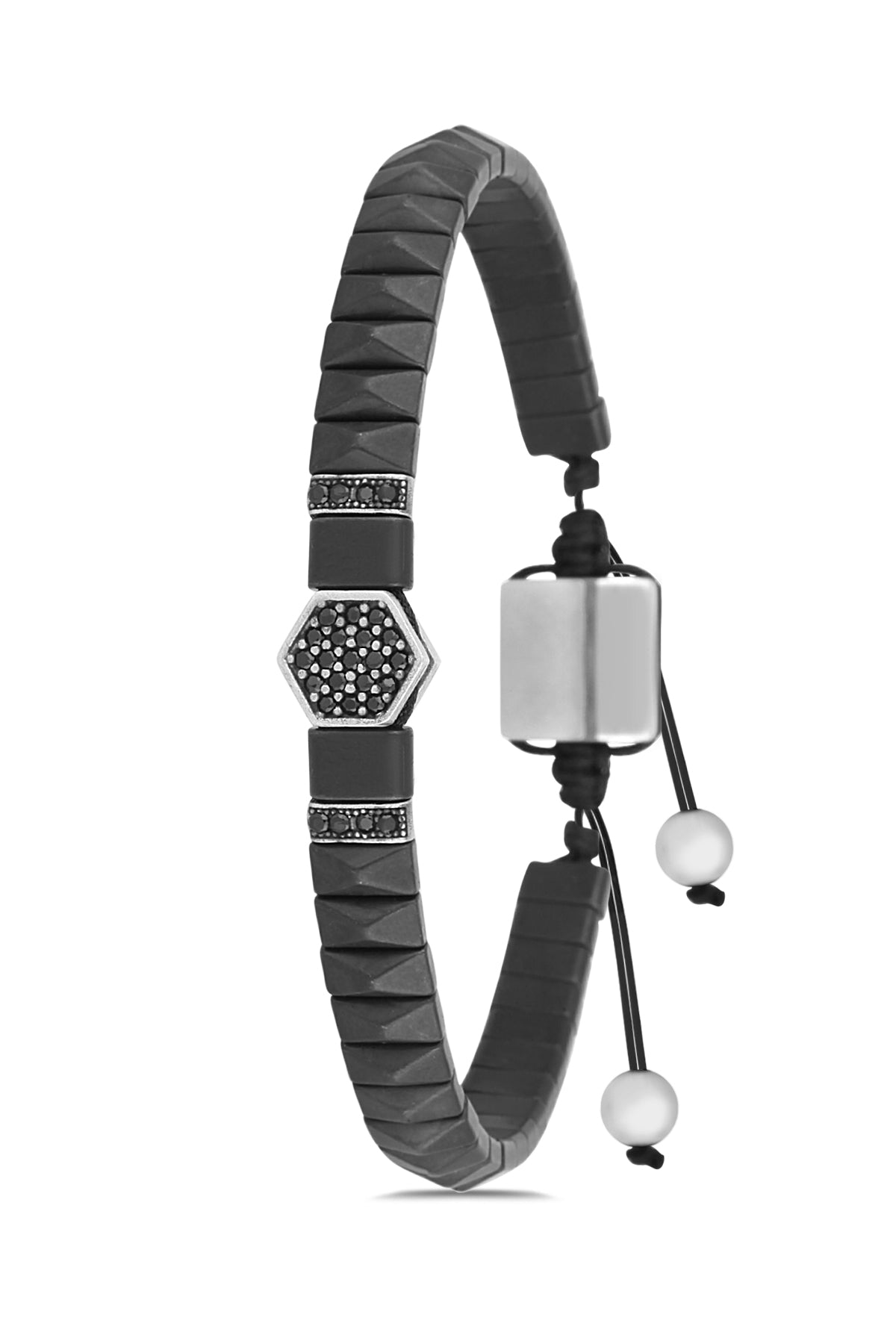 Hematit & Zirkon Taşlı Ayarlanabilir Erkek Bileklik – HexForce