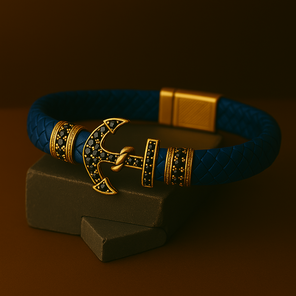 Çapa Figürlü Zirkon Taşlı Erkek Bileklik