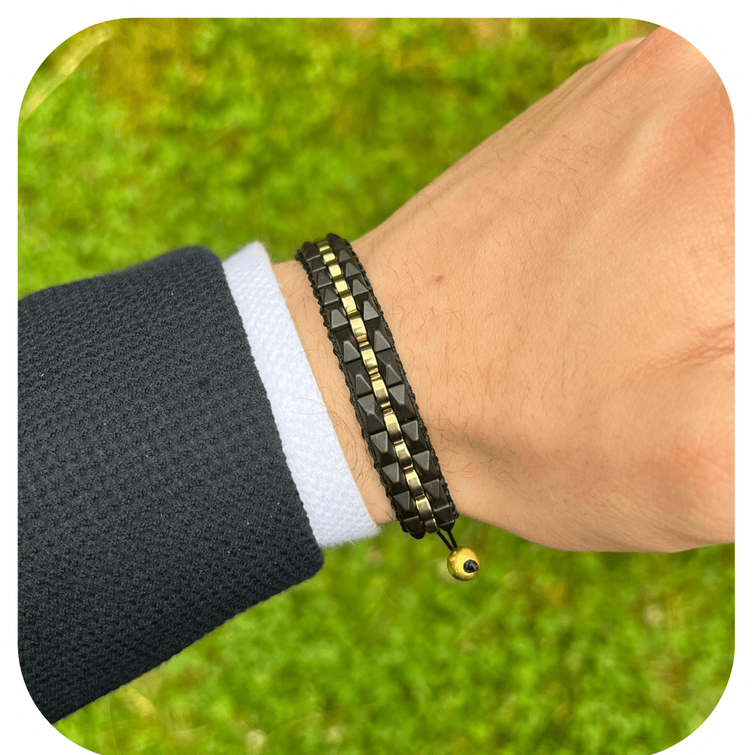 Hematit El İşçiliği Ayarlanabilir Erkek Bileklik