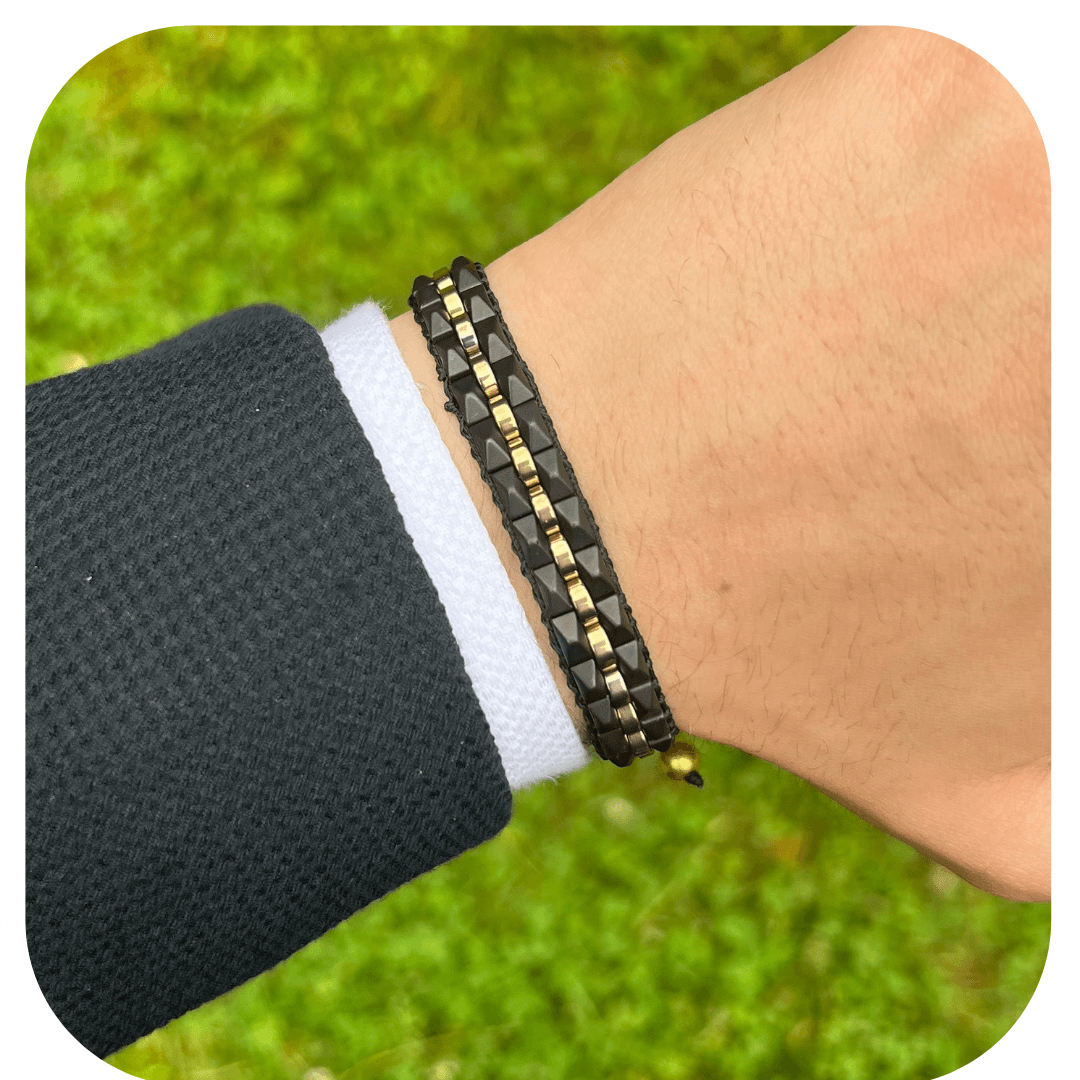 Hematit El İşçiliği Ayarlanabilir Erkek Bileklik
