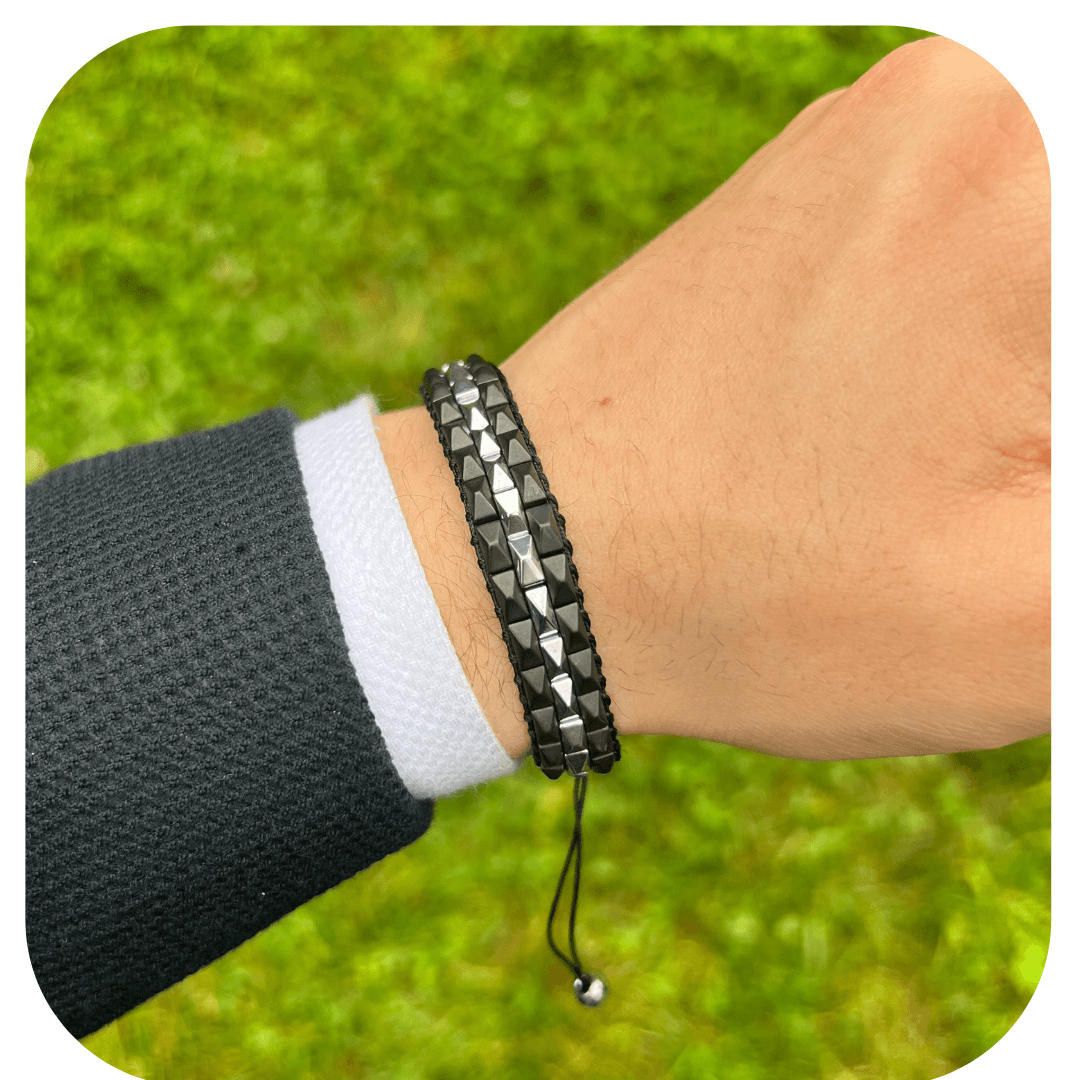 Hematit El İşçiliği Ayarlanabilir Erkek Bileklik