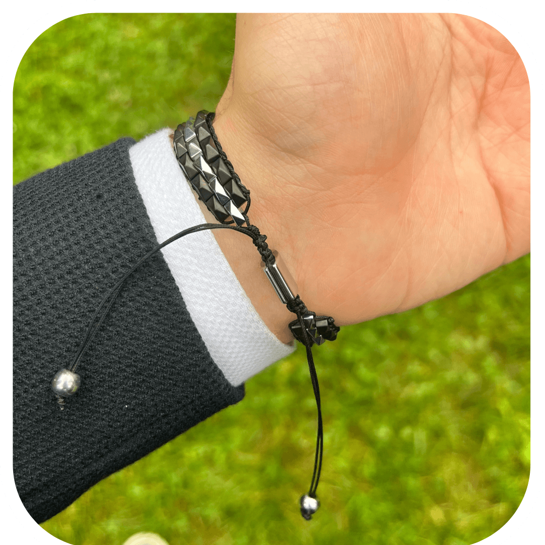 Hematit El İşçiliği Ayarlanabilir Erkek Bileklik